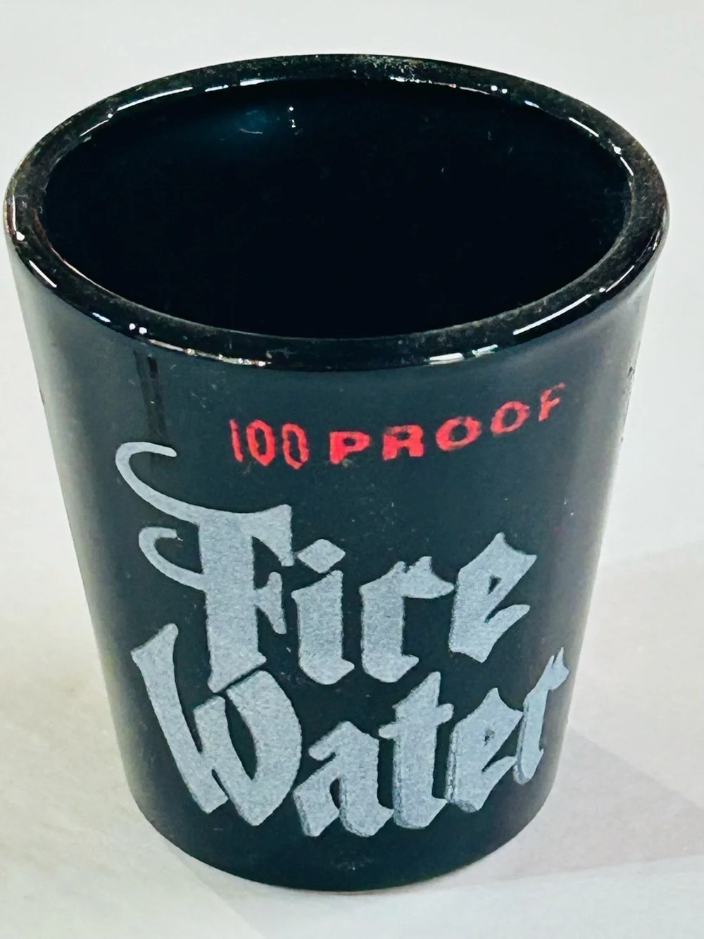 Shot Glass 100 Proof Fire Water Black Etched